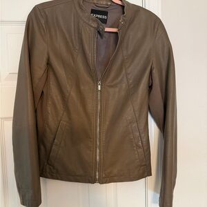 Express Olive Brown Faux Leather Zip Front Jacket